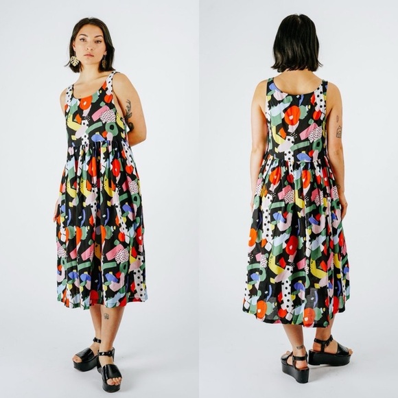 Nooworks Naomi Dress Party Print Rayon Midi Multicolor Small EUC - Picture 8 of 9